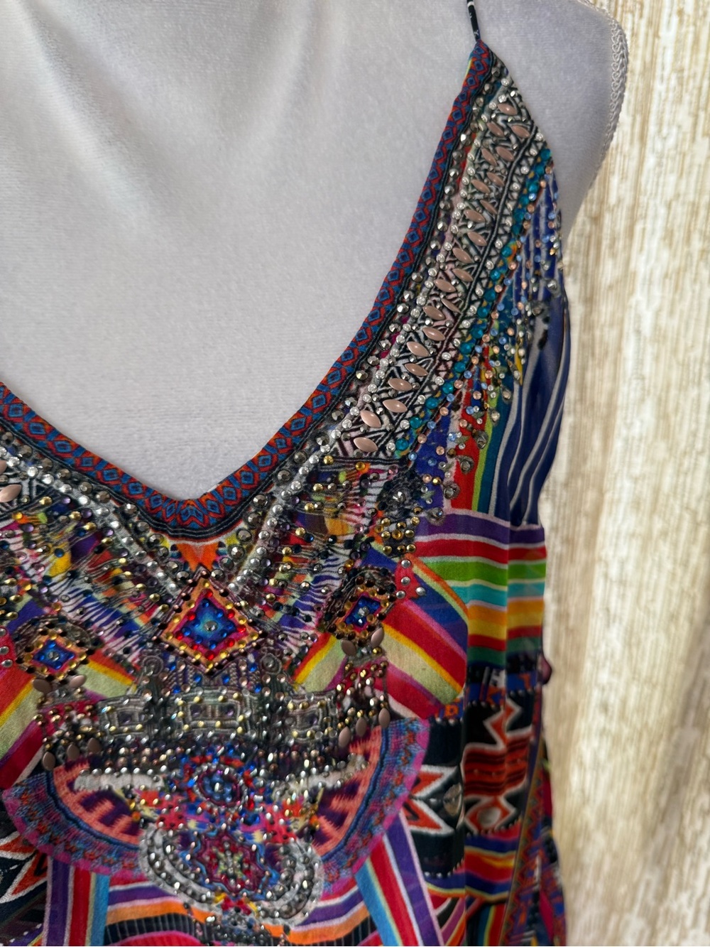 Camilla Multicolor Beaded V-Neck Spaghetti Strap Camisole - Picture 3 of 12